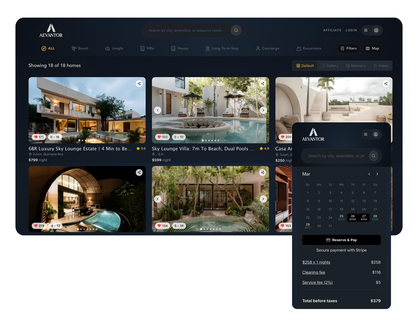 Aevantor — vacation rental platform design showcase